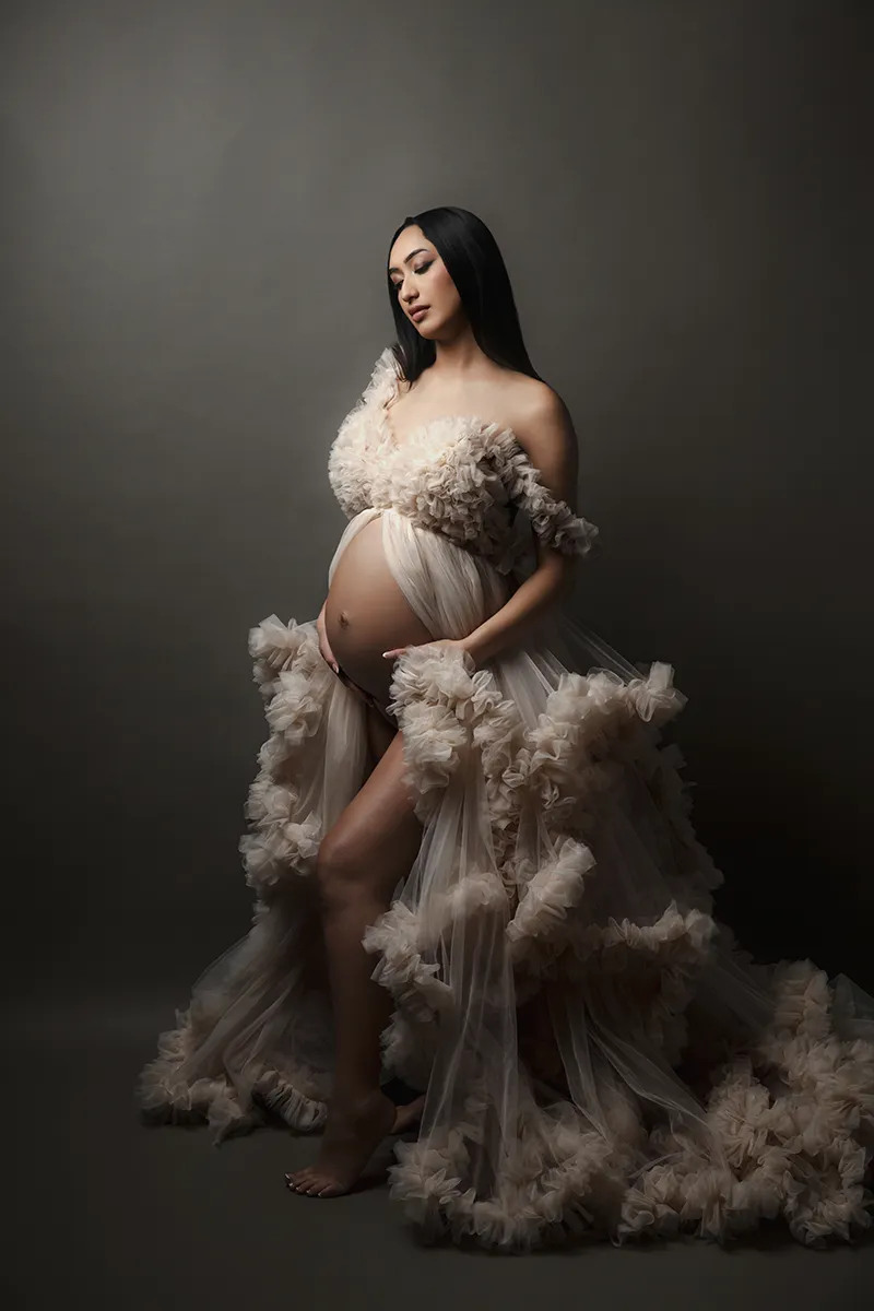 Elegant maternity portrait photographed at Photo Hive Auckland studio