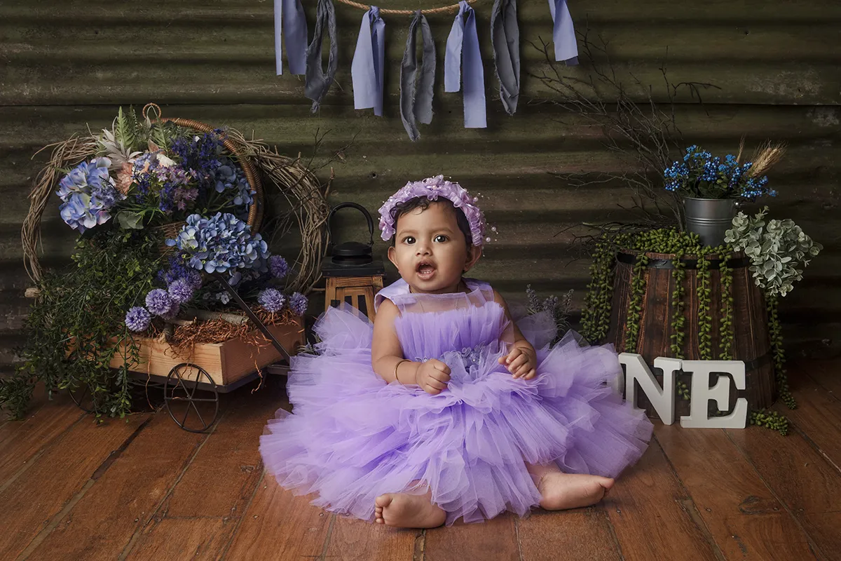 First birthday cake smash photography portrait in Auckland studio